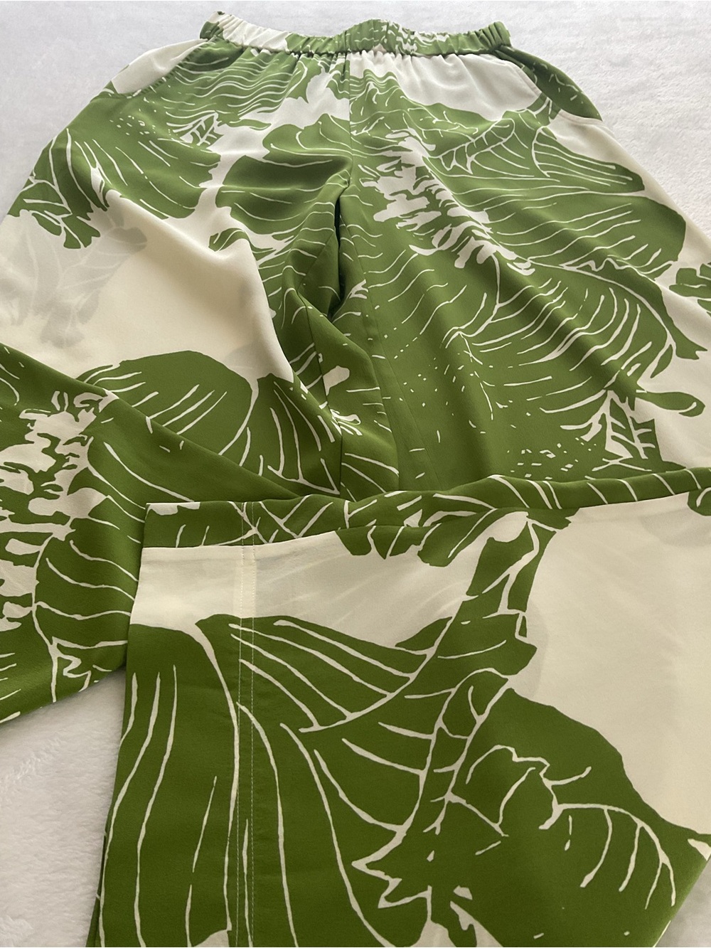 Banana Republic M Tall 100% Silk Floral Wide Leg Palazzo Pants Green - Picture 5 of 13